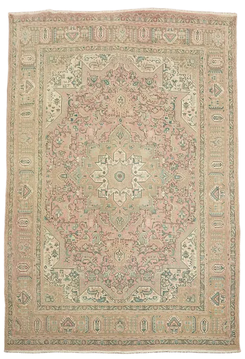 Pink Geometric Tabriz Persian Area Rug 7x10