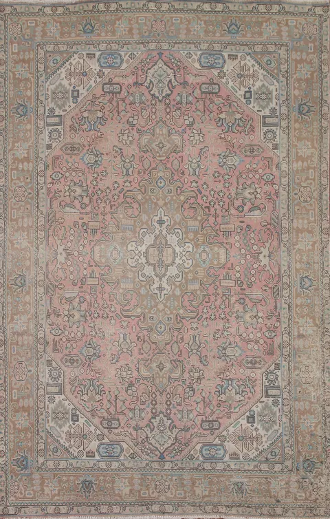 Pink Geometric Tabriz Persian Area Rug 6x10