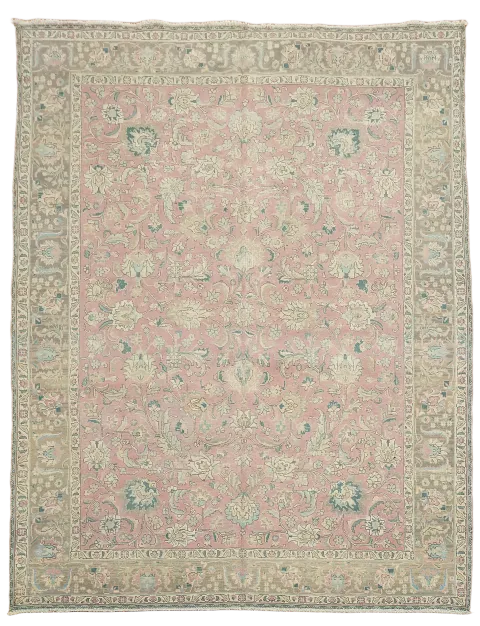 Traditional Soft Muted Pink Tabriz Persian Rug 9x12