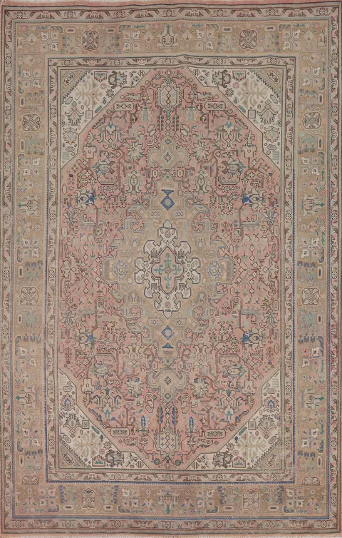 Geometric Wool Tabriz Persian Area Rug 7x10
