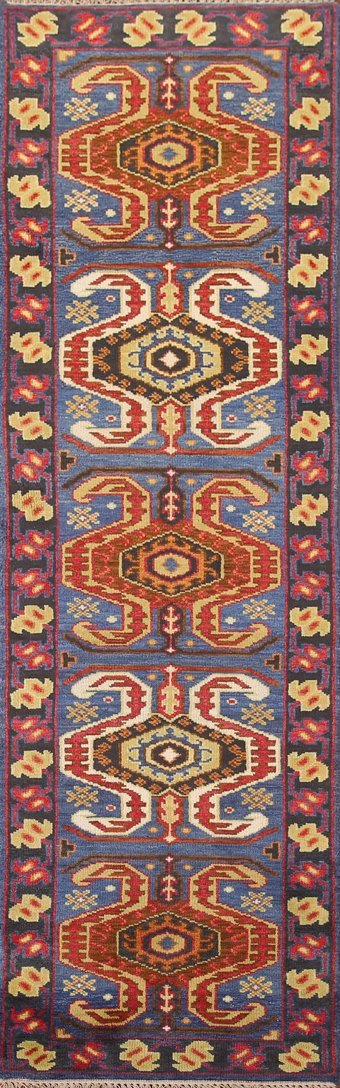 Handmade Blue Heriz Serapi Wool Runner Rug 2x8