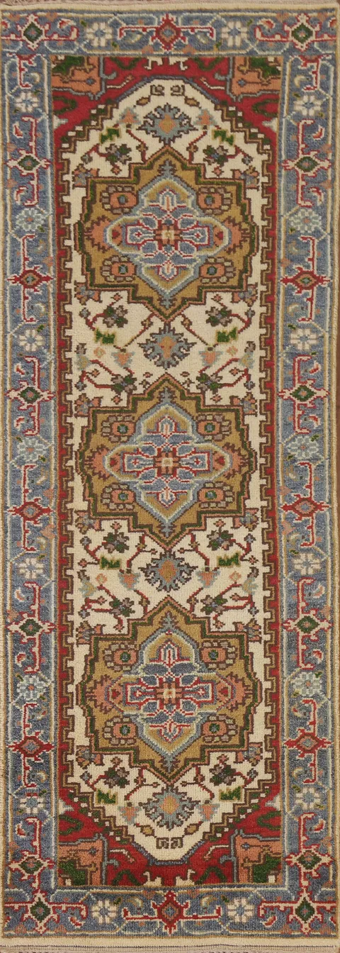Geometric Heriz Serapi Indo Runner Rug 3x8