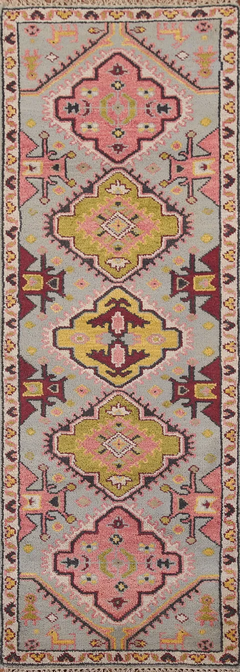 Geometric Heriz Serapi Indian Runner Rug 3x8