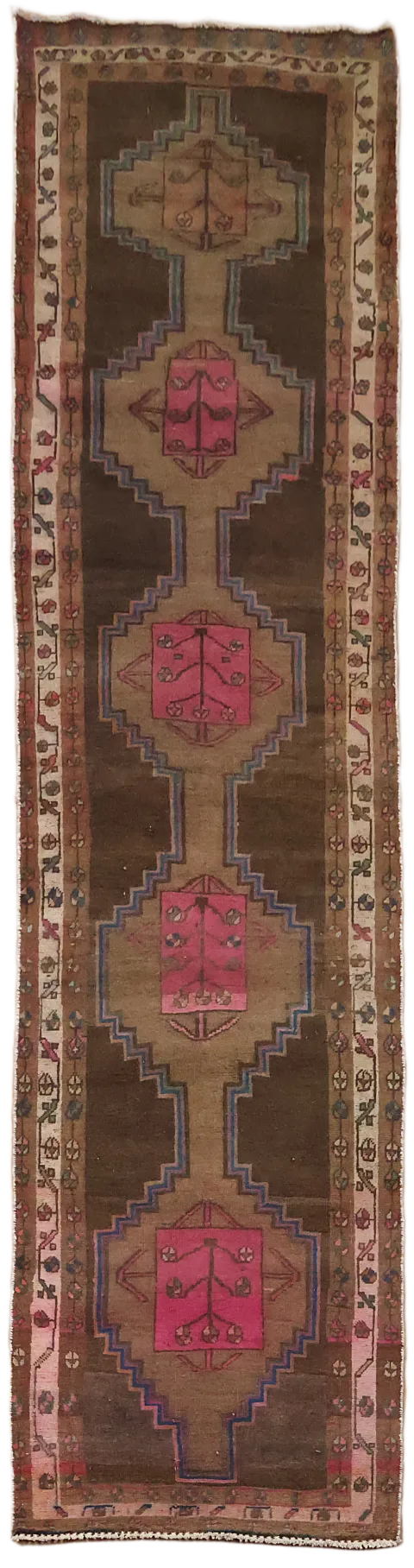 Handwoven Anatolian Rug with Bold Patterns in Earth Tones 3x13
