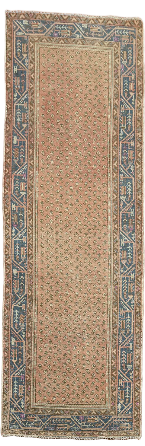 Vintage Coral Pink Botemir Persian Runner Rug 3x10