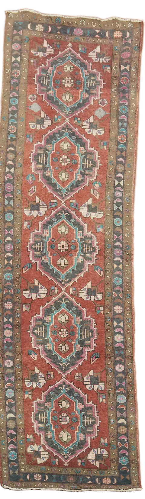 Vintage Geometric Tribal Ardebil Persian Runner Rug 3x12 ft