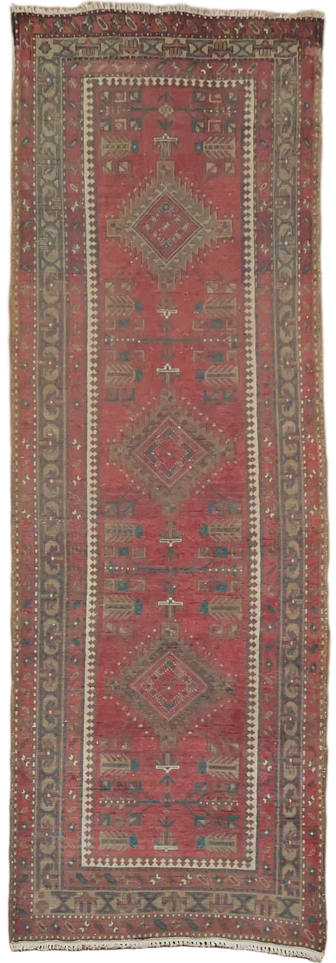 Vintage Geometric Traditional Tribal Persian Runner Rug 4x11 ft