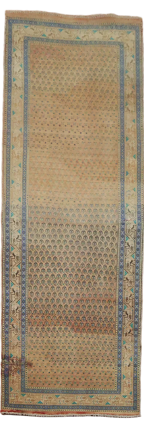Vintage Boteh Design Persian Long Runner Rug 4x11 ft