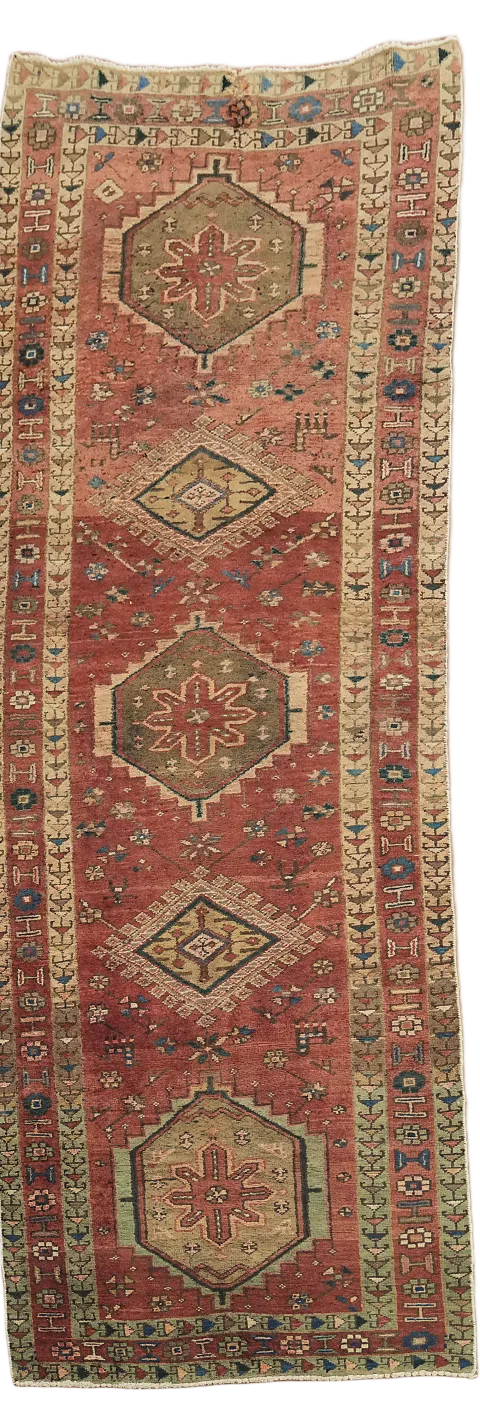 Vintage Tribal Geometric Ardebil Persian Runner Rug 3x10