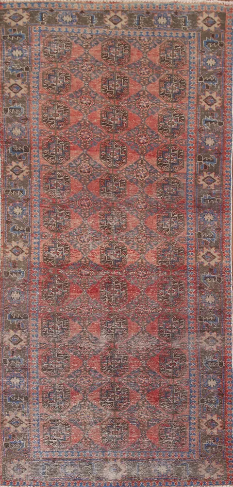 All-Over Wool Turkoman Persian Runner Rug 4x9