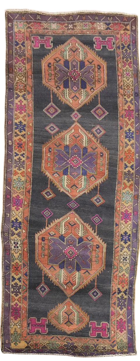 Vintage Tribal Geometric Ardebil Persian Runner Rug 4x10