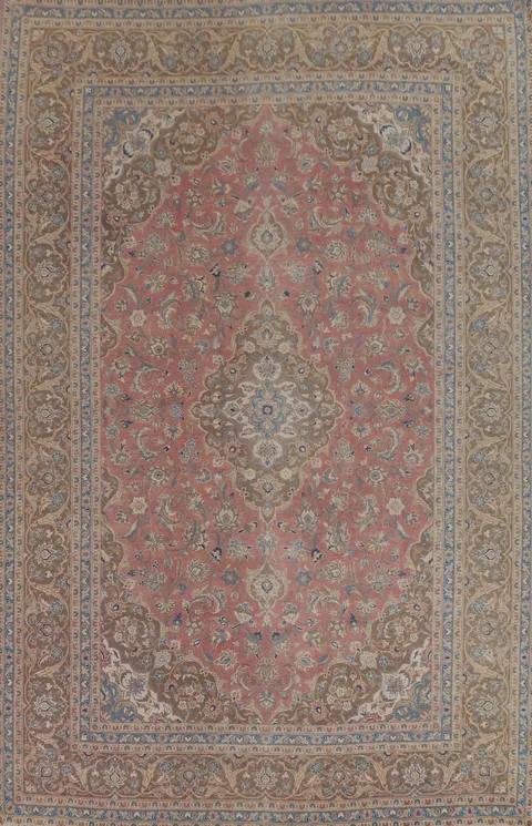 Pink Floral Kashan Persian Area Rug 9x13