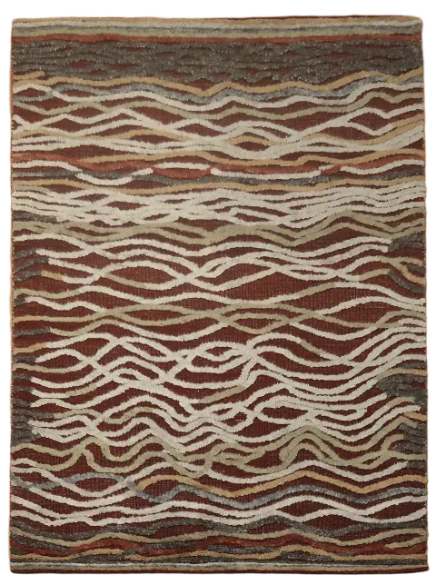 Contemporary Rug with Organic Wavy Patterns in Brown Hues 6x8 ft