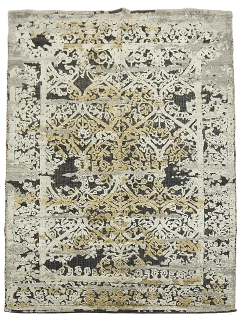 Dark and Light Contrast Patterned Carved Distressed Rug 6x8 ft