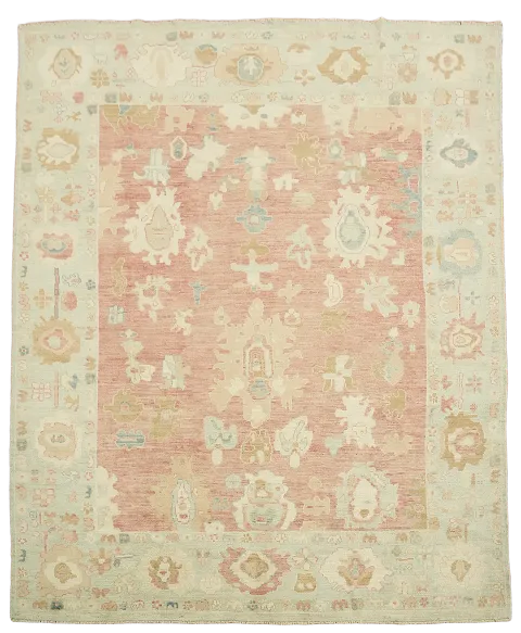 Vegetable Dye Pastel Colored Muted Red Oushak Turkish Area Rug 8'x10'