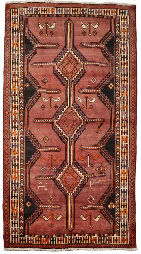 Traditional Geometric Patterned Rug with Earth Tones and Borders 5x9