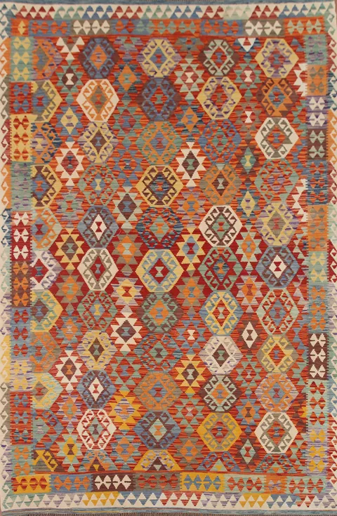 Hand-Woven Wool Kilim Oriental Area Rug 8x11