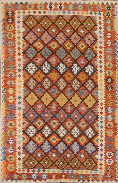 All-Over Geometric Kilim Oriental Area Rug 8x12