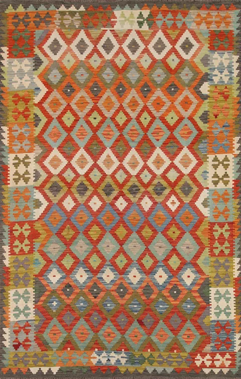 All-Over Geometric Kilim Oriental Area Rug 7x9