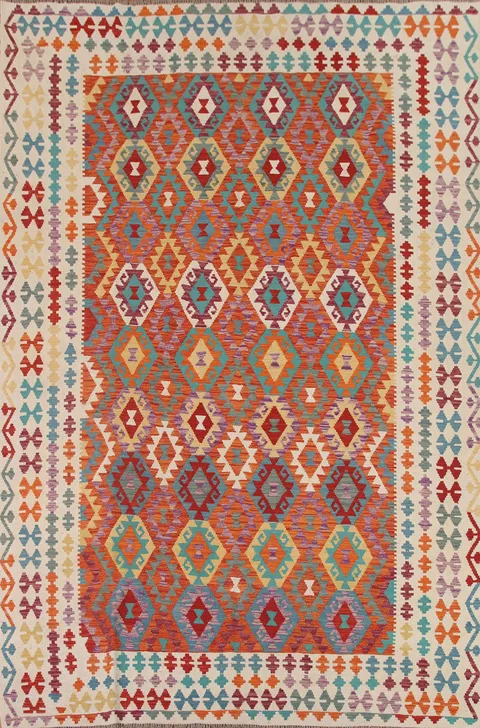 Geometric Wool Kilim Oriental Area Rug 8x11