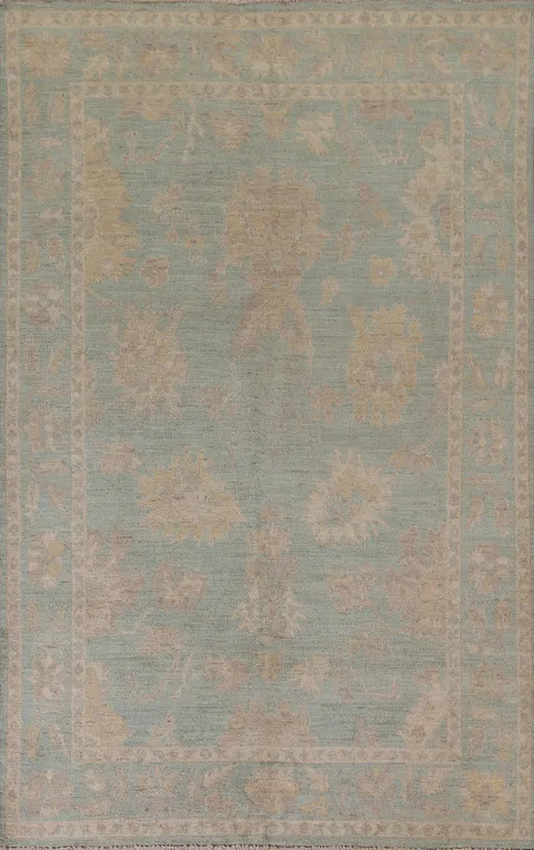 Turquoise Oushak Vegetable Dye Area Rug 6x9