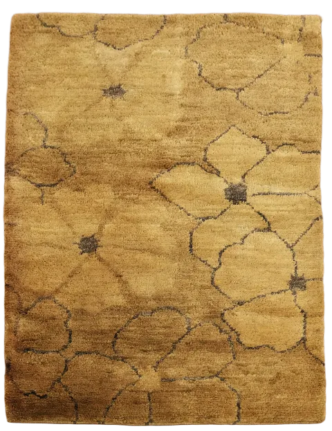 Gold Floral Indian Abstract Area Rug 5x6