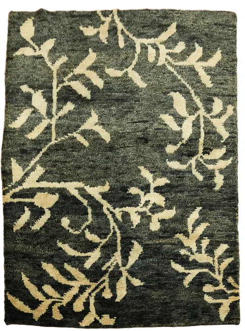 Floral Black Abstract Oriental Rug 5x7