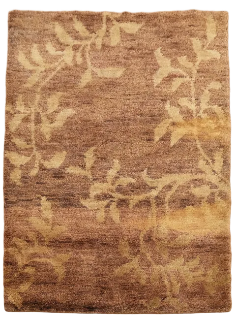 Leafy Brown Rug for Natural Themed Interiors 5x7 ft