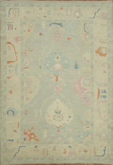 Muted Gray Oushak Turkish Pastel Color Area Rug 6x9