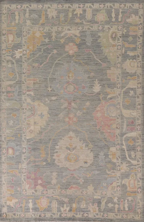 Floral Oushak Vegetable Dye Area Rug 6x9