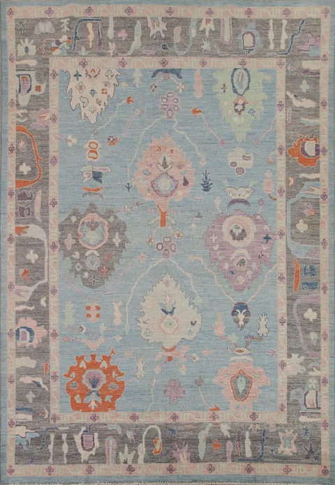 Light Blue Oushak Vegetable Dye Area Rug 8x10