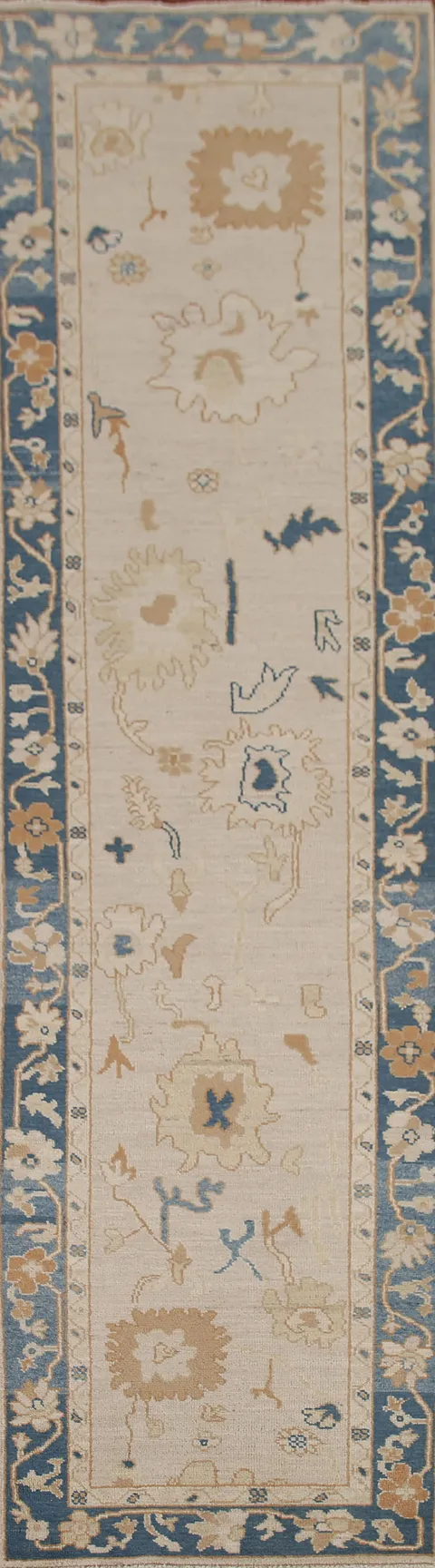 Vegetable Dye Oushak Turkish Runner Rug 3x12
