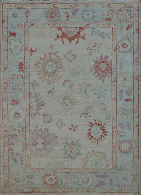 Floral Oushak Vegetable Dye Area Rug 4x6
