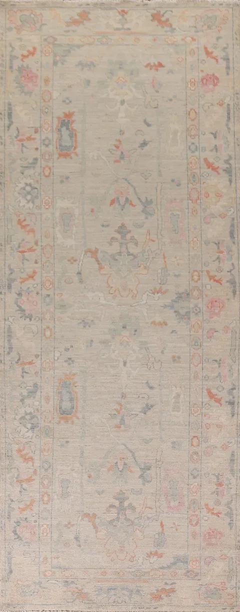 Vegetable Dye Oushak Turkish Runner Rug 4x12