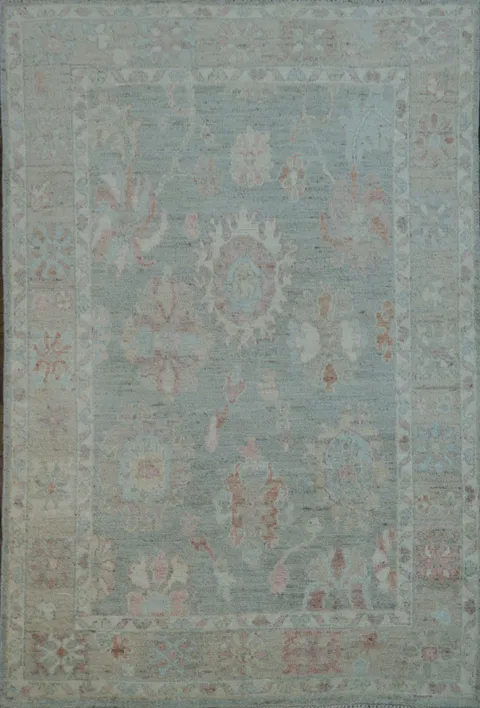 Green Muted Oushak Vegetable Dye Area Rug 4x6