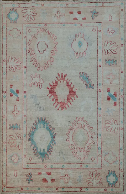Vegetable Dye Oushak Turkish Area Rug 4x6