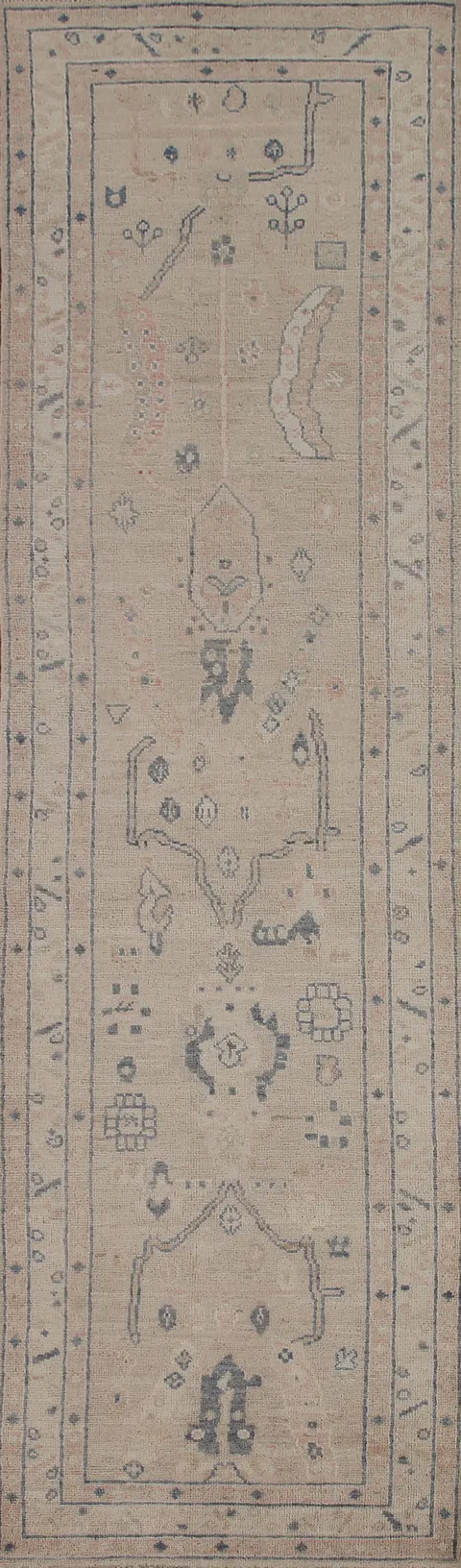 Muted Oushak Vegetable Dye Runner Rug 3x11