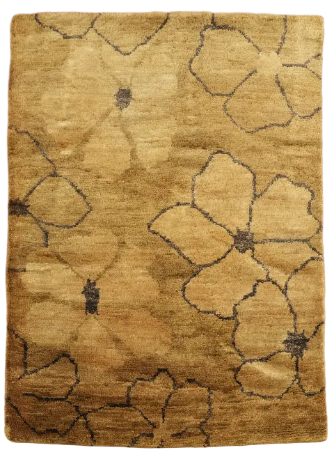 Floral Gold Abstract Oriental Area Rug 5x7