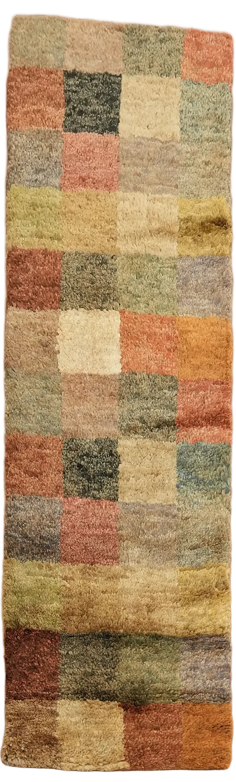Modern Checkered Oriental Runner Rug 3x8