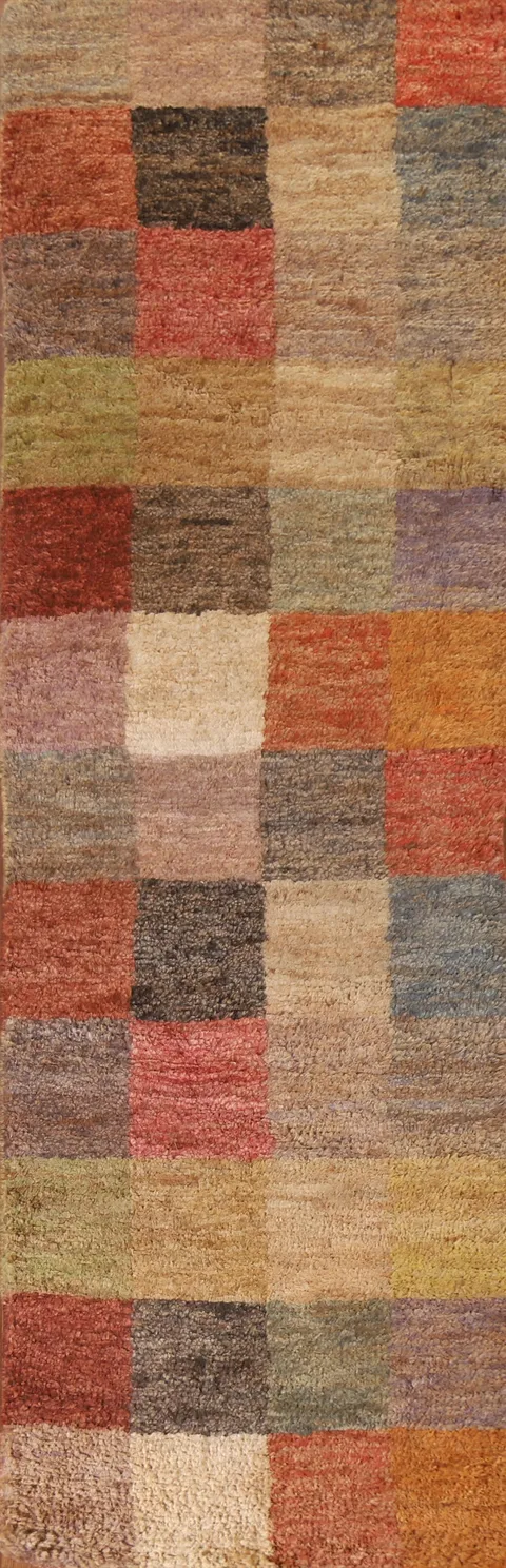 Modern Checkered Oriental Runner Rug 2x10