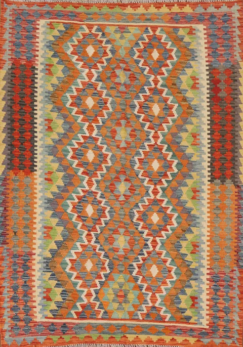 Reversible Wool Kilim Oriental Area Rug 5x6