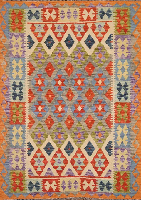 Reversible Wool Kilim Oriental Area Rug 5x6