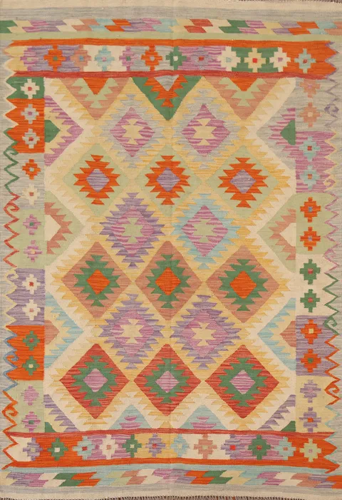 Colorful Wool Kilim Oriental Area Rug 5x7