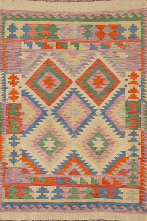 Geometric Wool Kilim Oriental Area Rug 5x7
