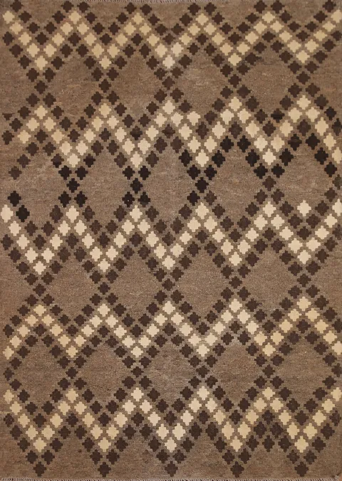 Brown Kilim Reversible Wool Area Rug 5x7