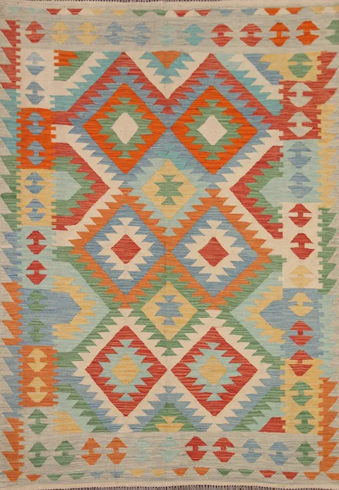 Reversible Wool Kilim Oriental Area Rug 5x7