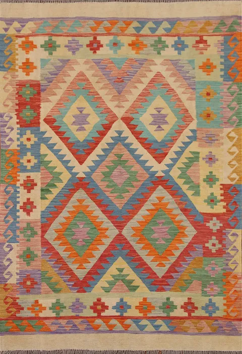 Reversible Wool Kilim Oriental Area Rug 5x7