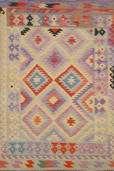Geometric Wool Kilim Oriental Area Rug 5x7