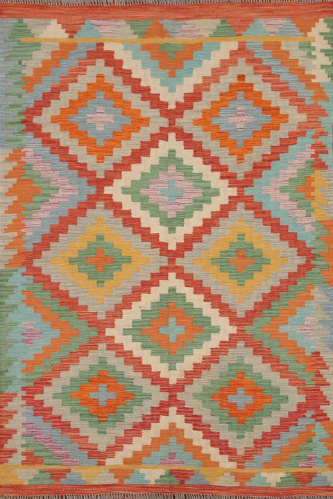 Colorful Kilim Reversible Wool Area Rug 5x7