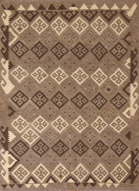 Brown Kilim Reversible Wool Area Rug 5x6